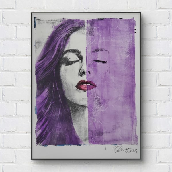 Monoprint unique art Goth vibe purple beauty 