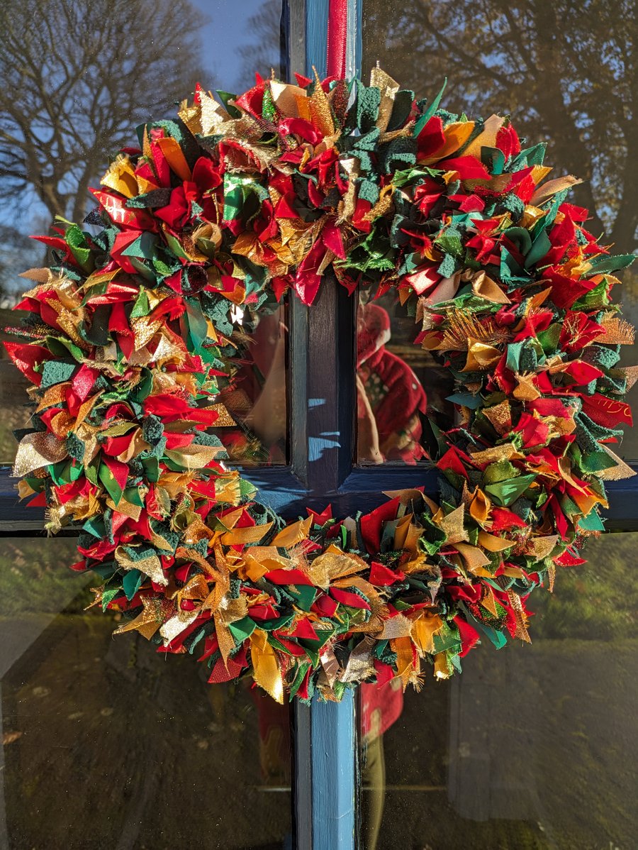 Christmas Handmade Upcycled Guilt Free Wreath xmas colour mix