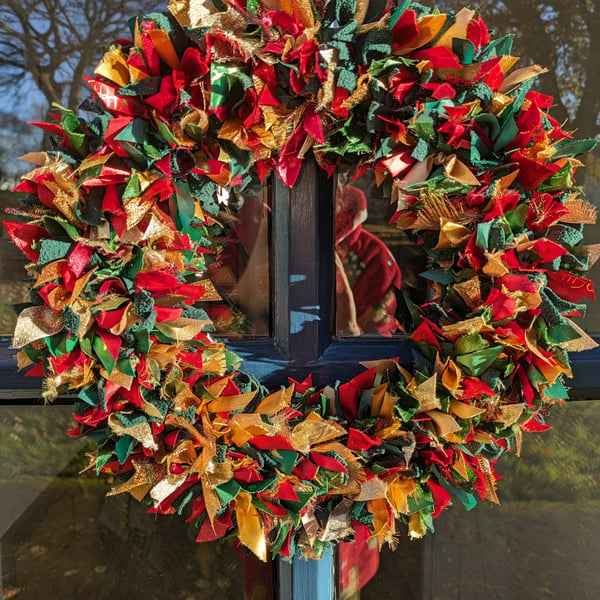 Christmas Handmade Upcycled Guilt Free Wreath xmas colour mix