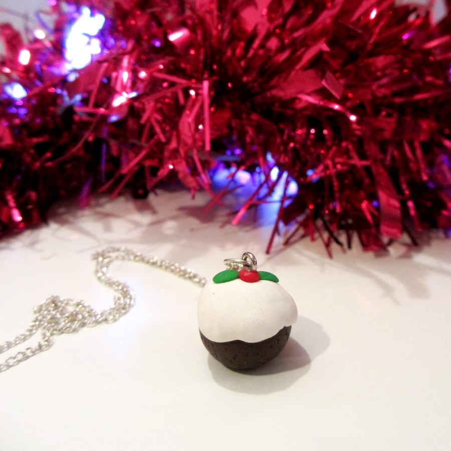 Retro Christmas pudding Necklace OR keyring Quirky, fun, unique, handmade novel