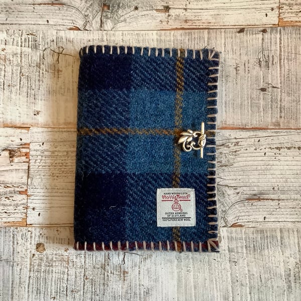 A6 Blue Harris Tweed Notebook Journal Cover with 2 replaceable notebooks