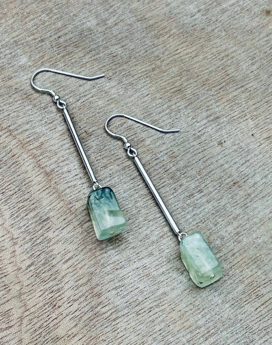 Prehnite and Sterling Silver long earrings