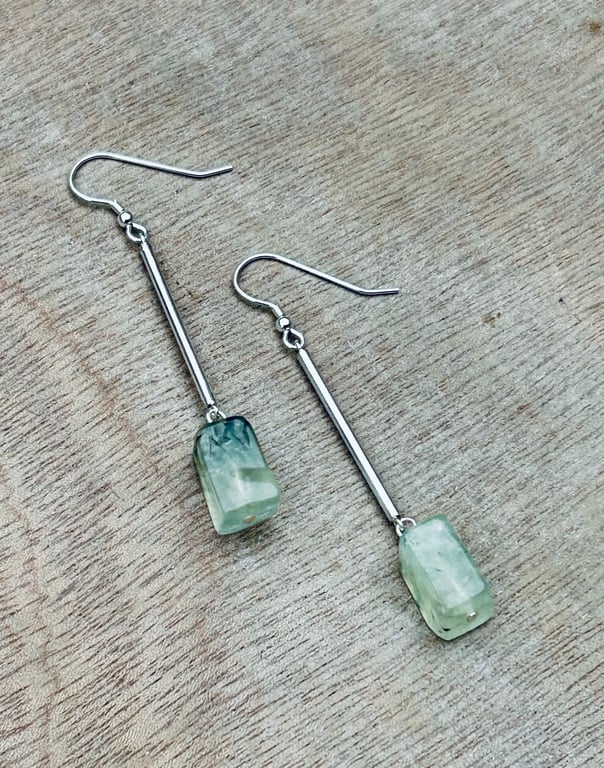 Prehnite and Sterling Silver long earrings