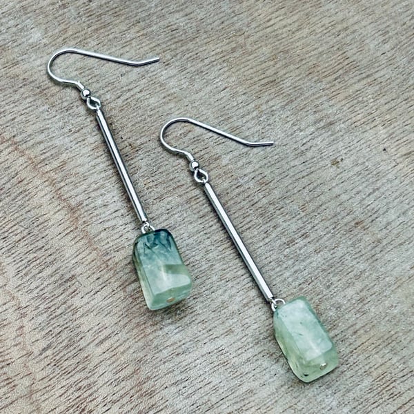 Prehnite and Sterling Silver long earrings