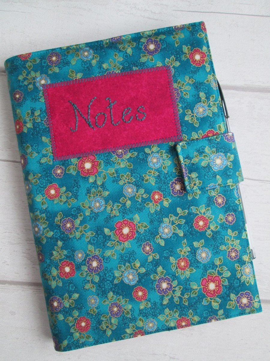 A5 Turquoise Floral Reusable Notebook Cover
