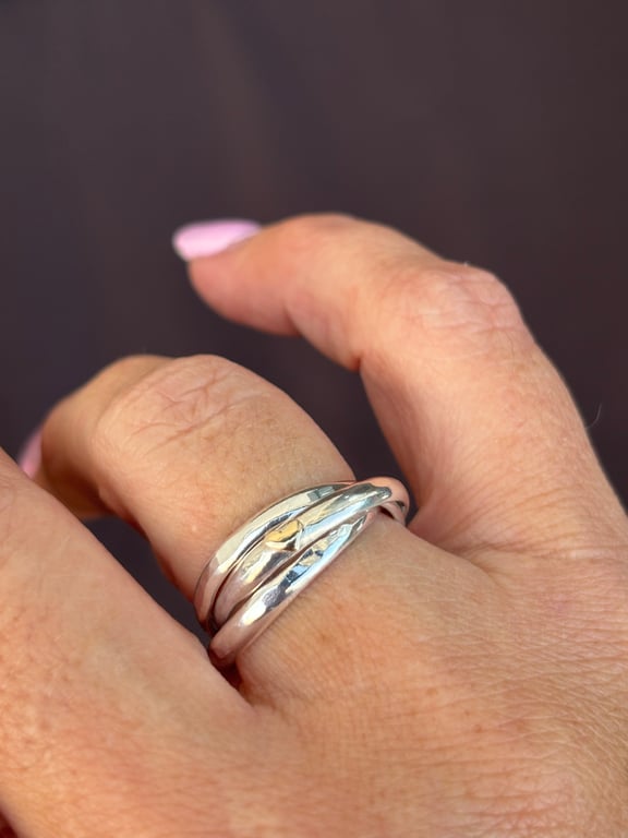 Silver Russian Wedding Ring, hammered Russian wedding ring, interlocking rings, 