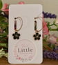 Black Cherry Blossom Hoop Earrings, Enamel Floral Charms, Handmade Jewellery - Image 1