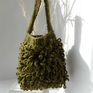 Lichen - chunky hand knitted "Loopy" tote bag in olive green