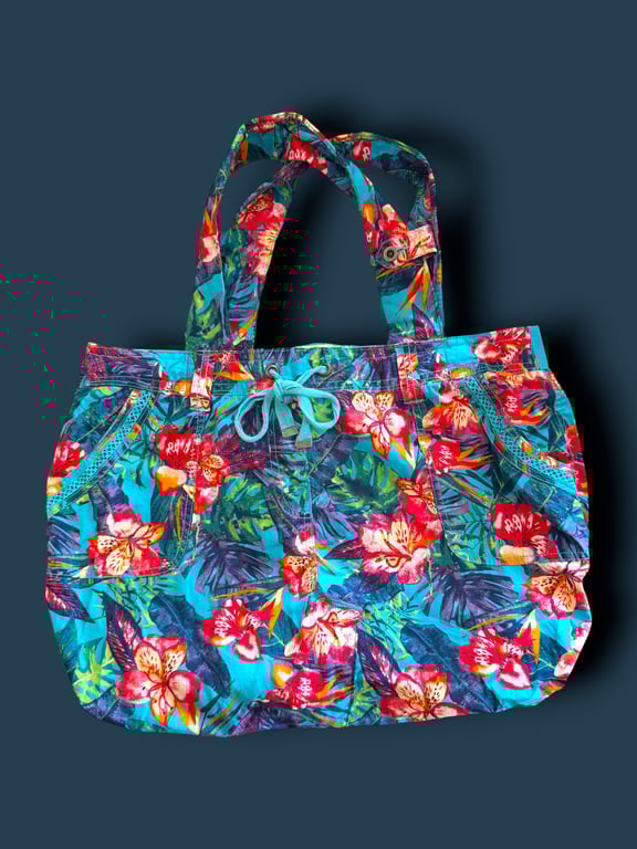 Handmade Colourful Upcycled Tote Bag with Four Outer Pockets – Eco-Friendly