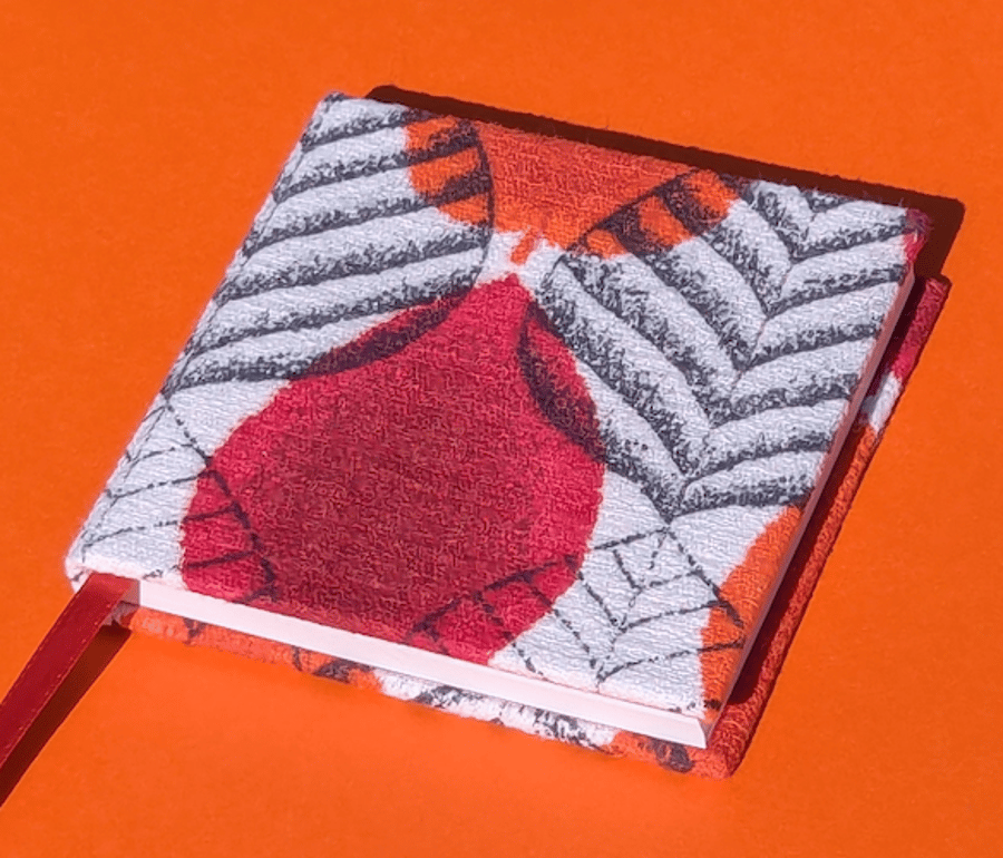 Handmade Mini Sketchbook with 1950's Red Autumn Leaf Vintage Barkcloth Fabric