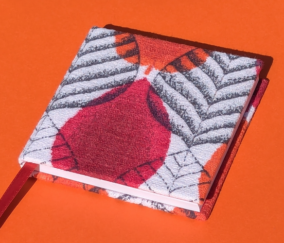 Handmade Mini Sketchbook with 1950's Red Autumn Leaf Vintage Barkcloth Fabric
