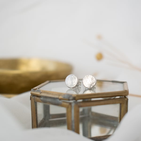 Silver DOT stud earrings, rustic round studs. Choose size or set of 3 pairs.