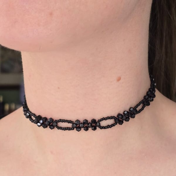 Black Beaded Choker Necklace
