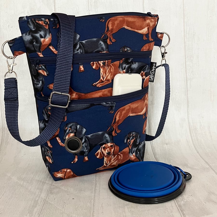 Dog walking bag, crossbody bag, dachshund