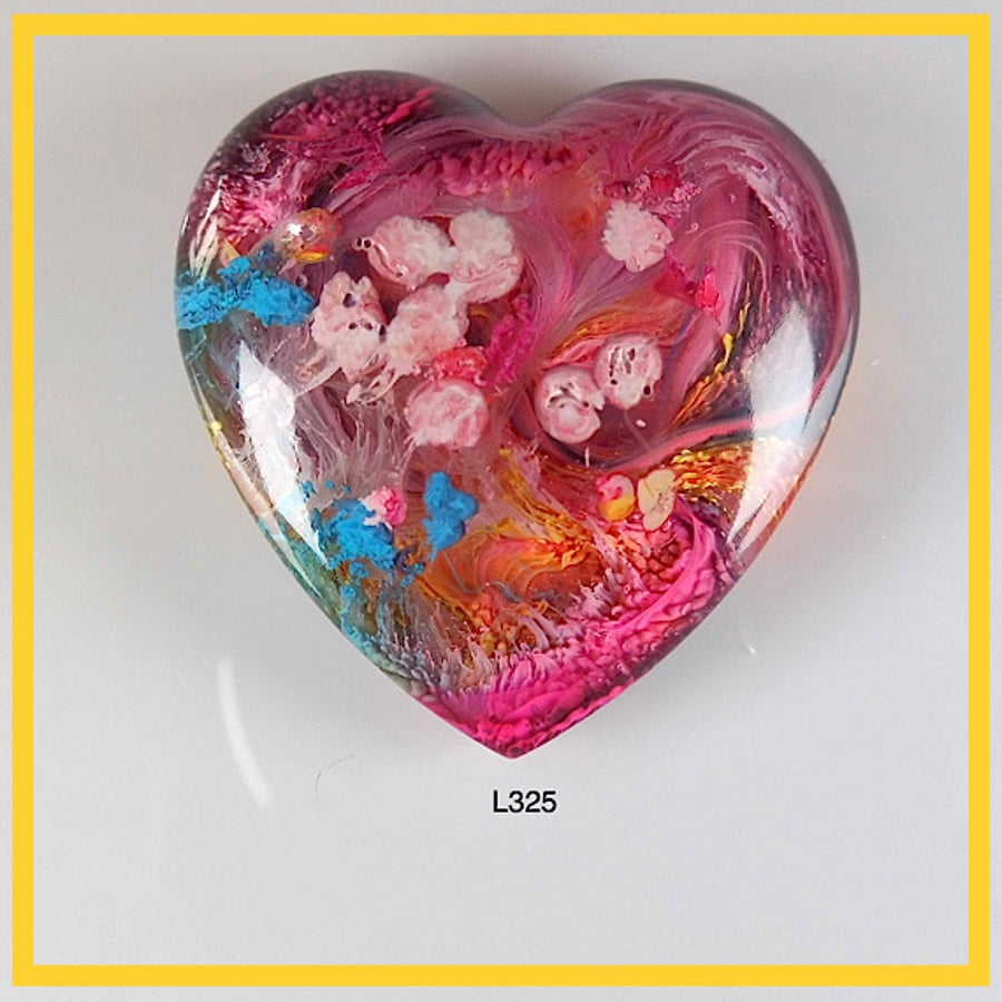 Large Pink & Blue Heart Cabochon, hand made,Unique, Resin Jewelry, L325
