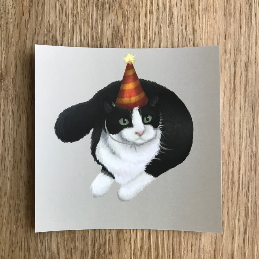 Party Cat Square Post Card Print