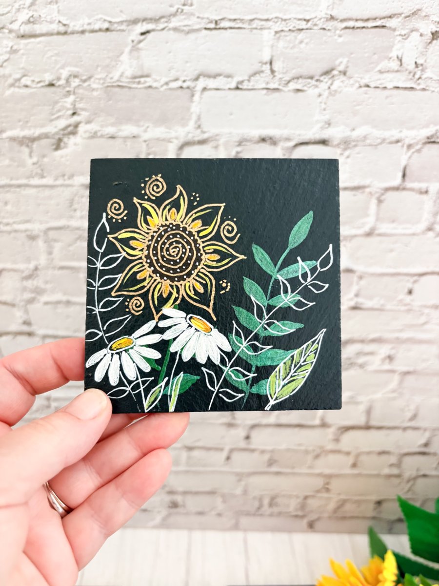 Hand Painted Sunflower Coaster 