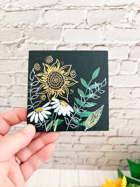 Hand Painted Sunflower Coaster 