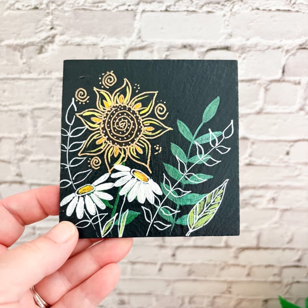 Hand Painted Sunflower Coaster 