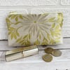 Large Purse, Coin Purse with Lustrous Gold, Silver and Lime Floral Pattern