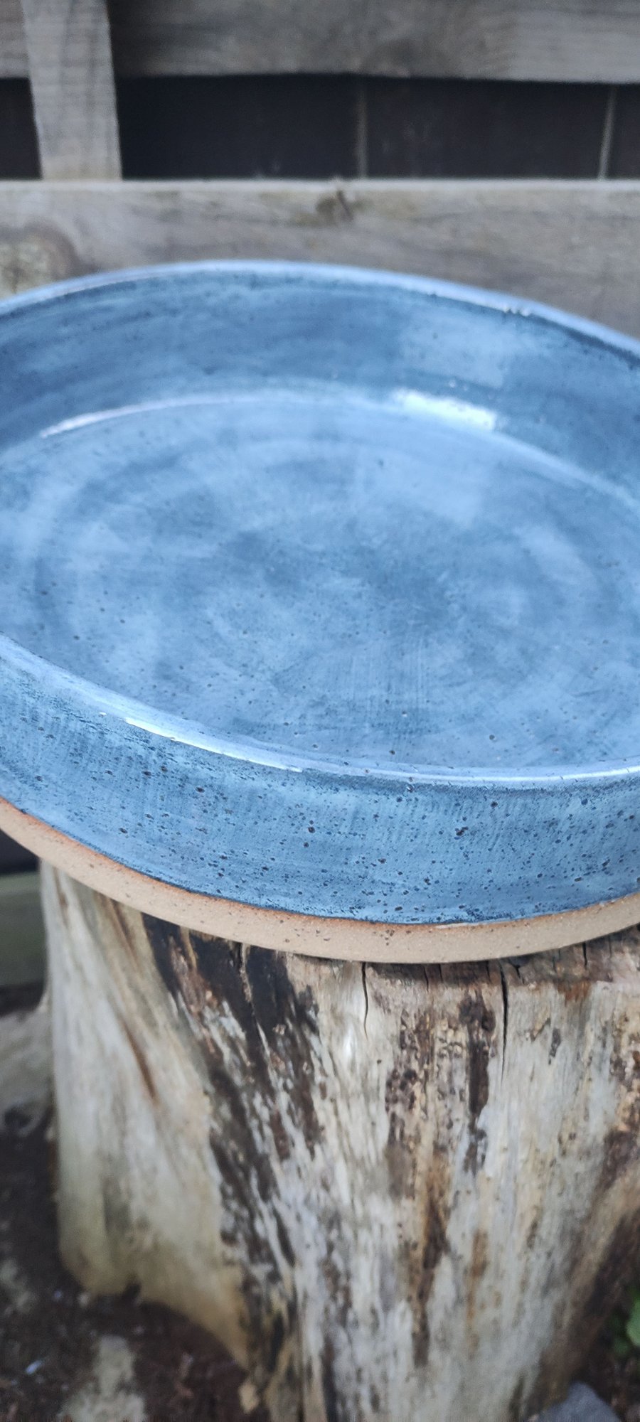 Large grey blue textured clay salad or serving bowl