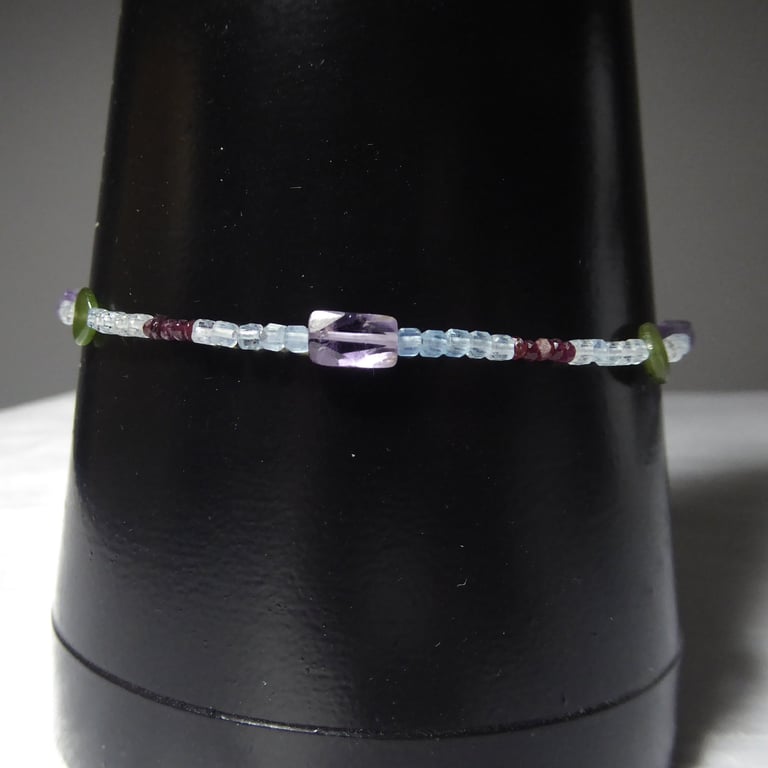 Pisces Gemstone Anklet with Rubies, Amethyst, Jade and Aquamarine
