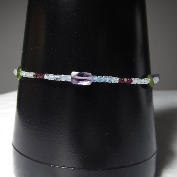 Pisces Gemstone Anklet with Rubies, Amethyst, Jade and Aquamarine