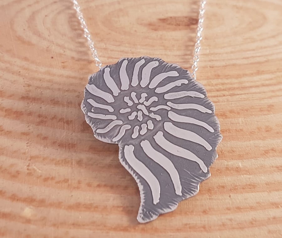 Sterling Silver Etched Ammonite Necklace