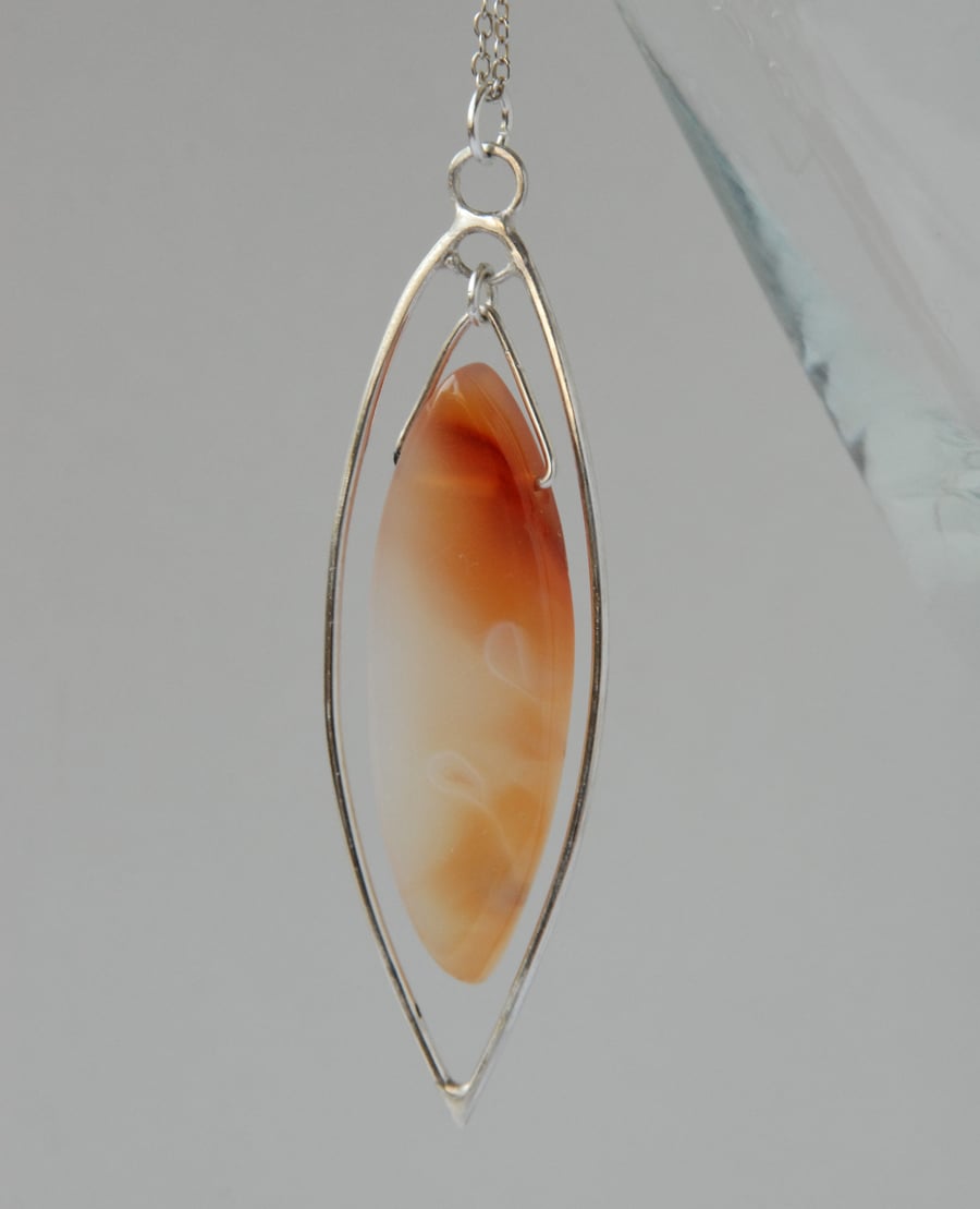Marquise shaped sterling silver and carnelian pendant
