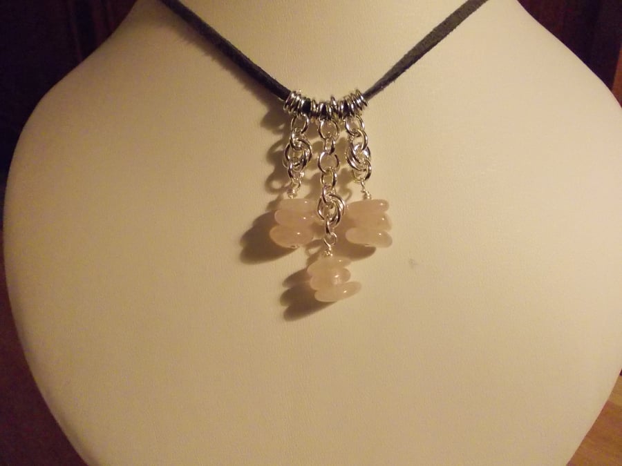 Rose quartz slices and chainmaille pendant