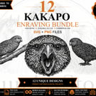 12 Vintage Kakapo Engraving SVGs - Animal Clipart Bundle (Files emailed to you)