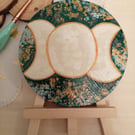 Wooden circular triple moon painting with easel