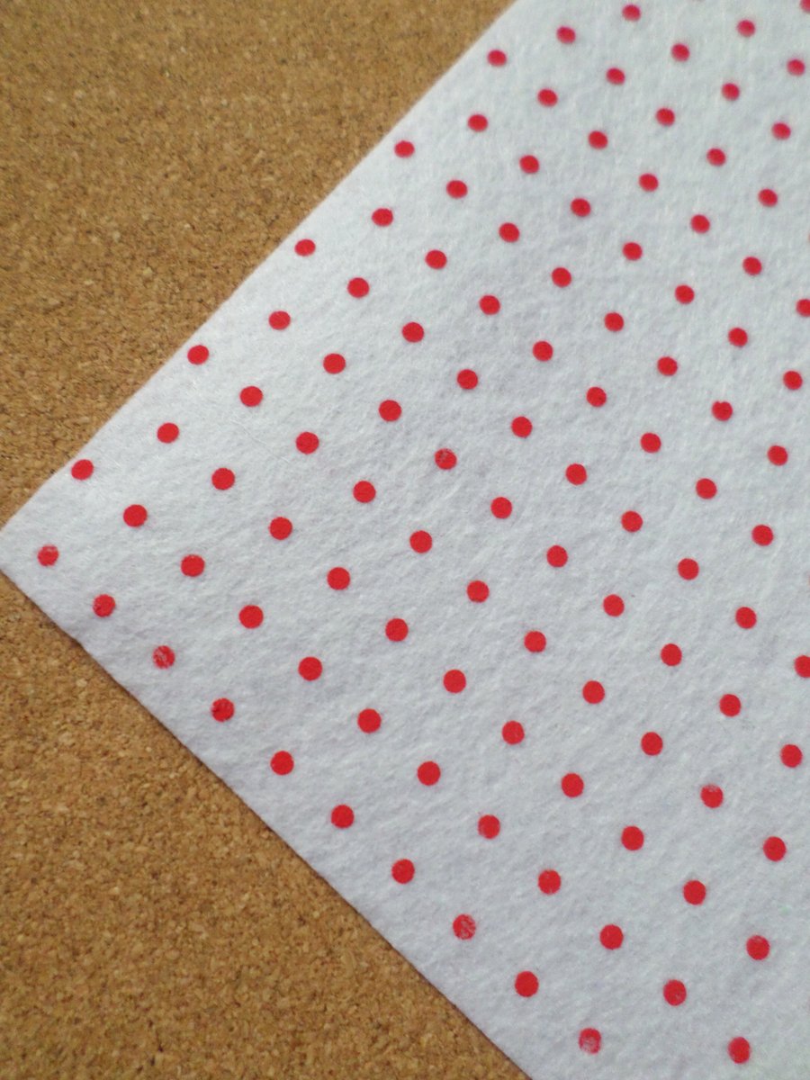 1 x Printed Felt Square - 12" x 12" - Polka Dot - White (Red Dots)