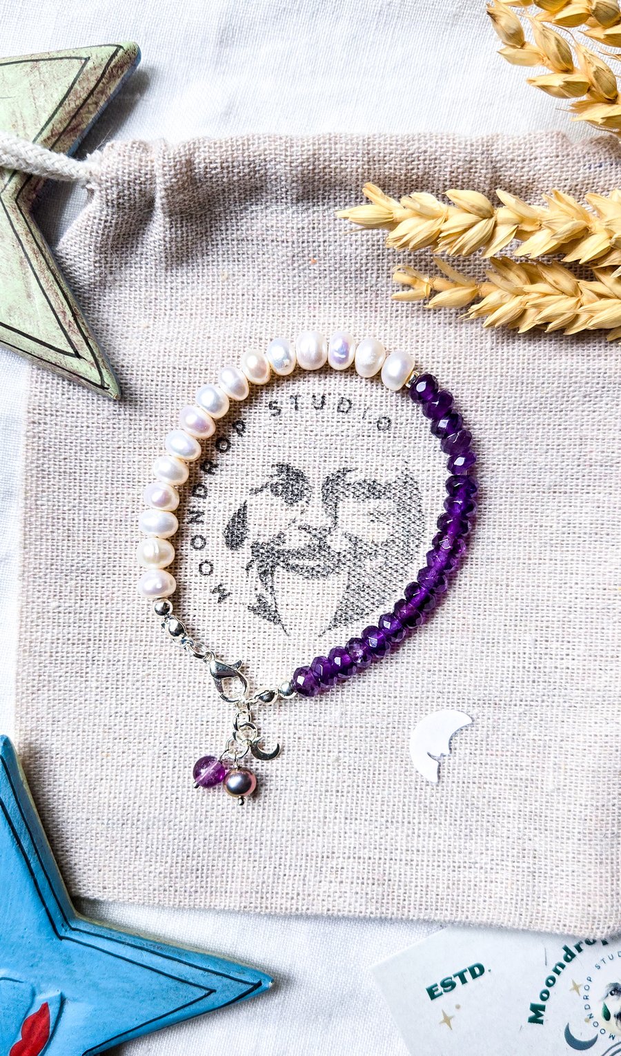 Amethyst & Pearl Celestial Gemstone Bracelet - February & June Birthstone