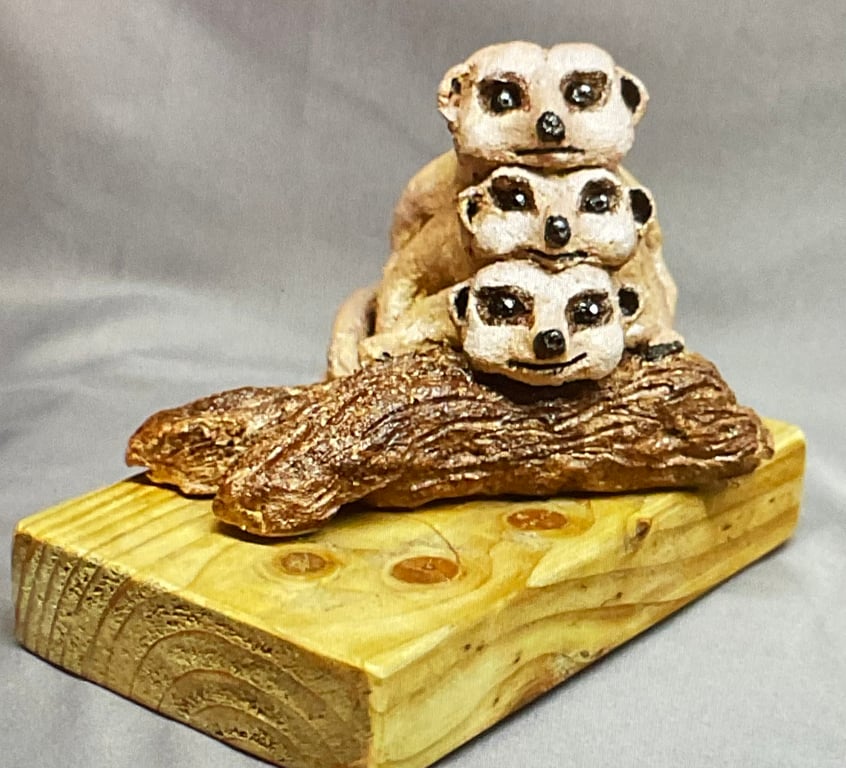 3 Meerkats hugging at a log