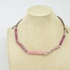 Fabric bead necklace with waxed cotton cord - Jardin