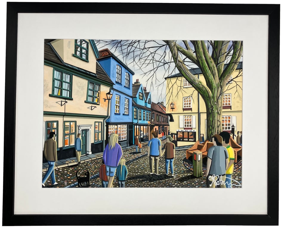Norwich, Elm Hill, City Urban Cityscape Art Print 20" x 16" Frame Size