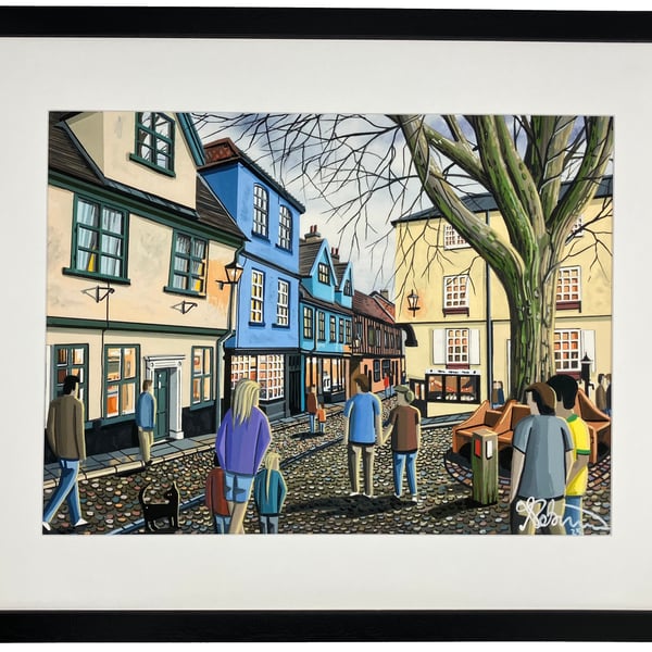 Norwich, Elm Hill, City Urban Cityscape Art Print 20" x 16" Frame Size
