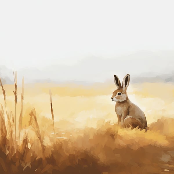 Rustic Hare Art Print - Gentle Countryside 5x7 Painting for Cozy Decor