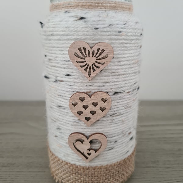 Handmade Cream Speckled Yarn Wrapped Jar - Rustic Neutral Home Decor
