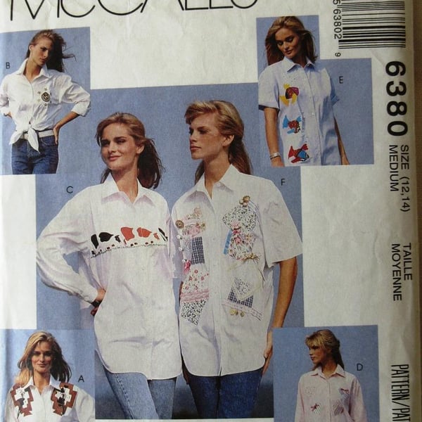 A sewing pattern for misses' shirts in size medium (McCall's 6380)
