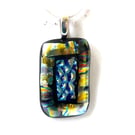 Bronze Dichroic Glass 232 Pendant Blue Sparkle with silver plated chain