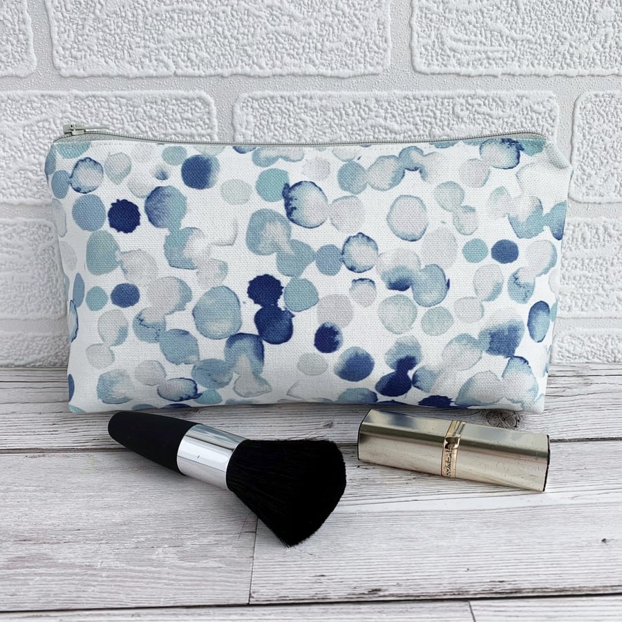 SOLD - Make up Bag, Cosmetic Bag with Blue and Grey Spots