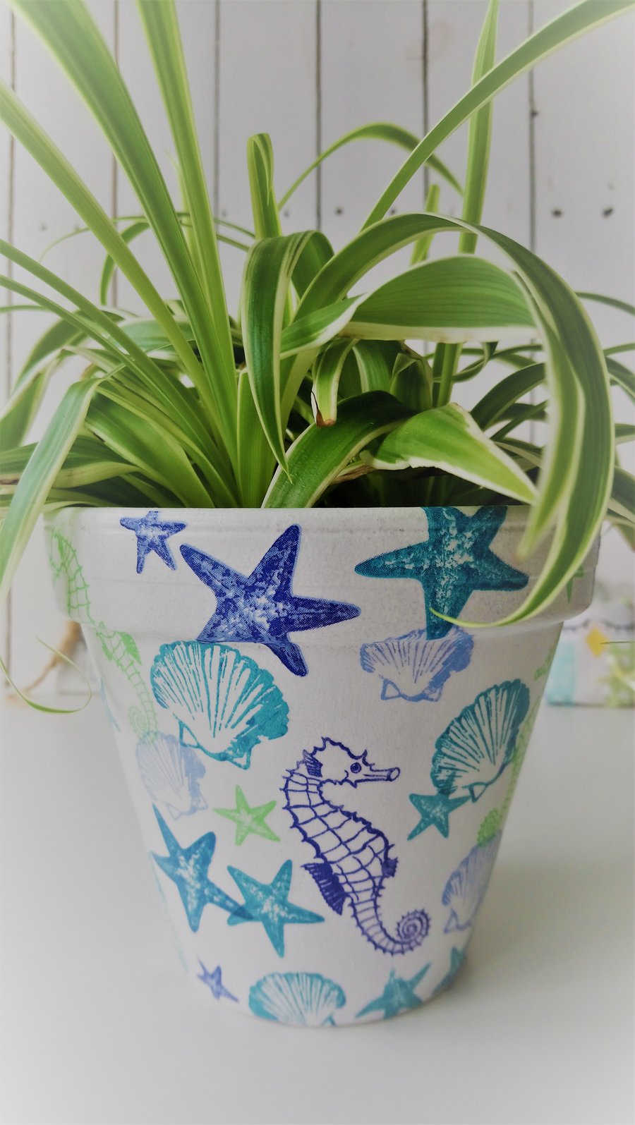 Decoupaged Sea Life Design Indoor Terracotta Pot