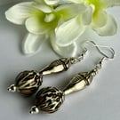 Animal Print Bead and Silver Metal Drop Earrings. Lightweight Earrings