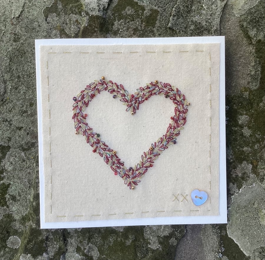 HAND EMBROIDERED CARD- sparkling beaded heart