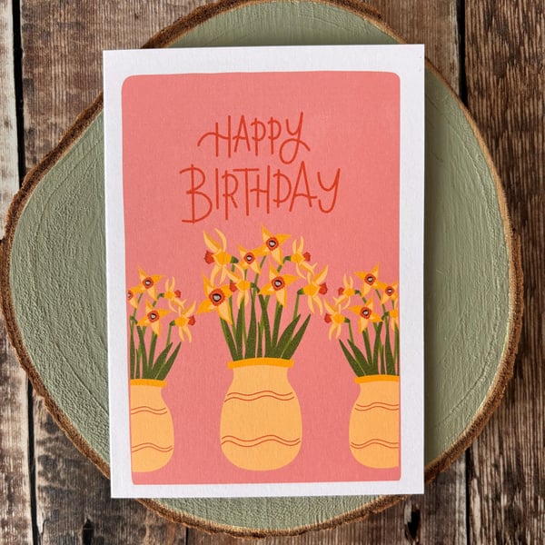 Daffodils Happy Birthday Card: Hand-drawn Floral Illustration