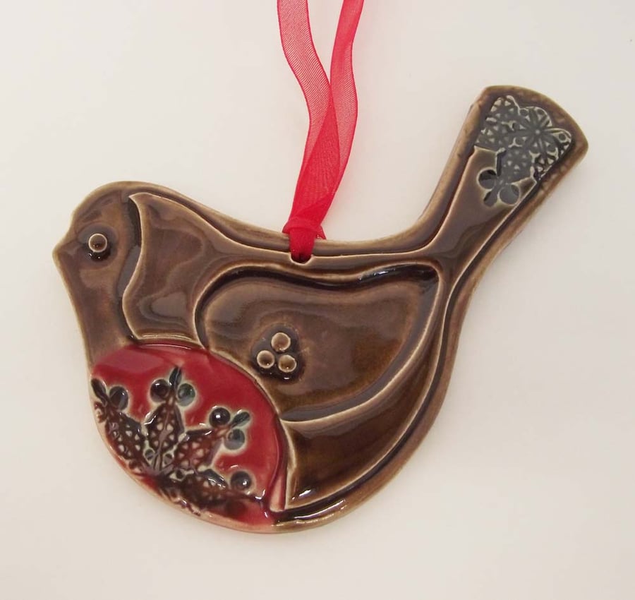 Large ceramic Robin Christmas decoration