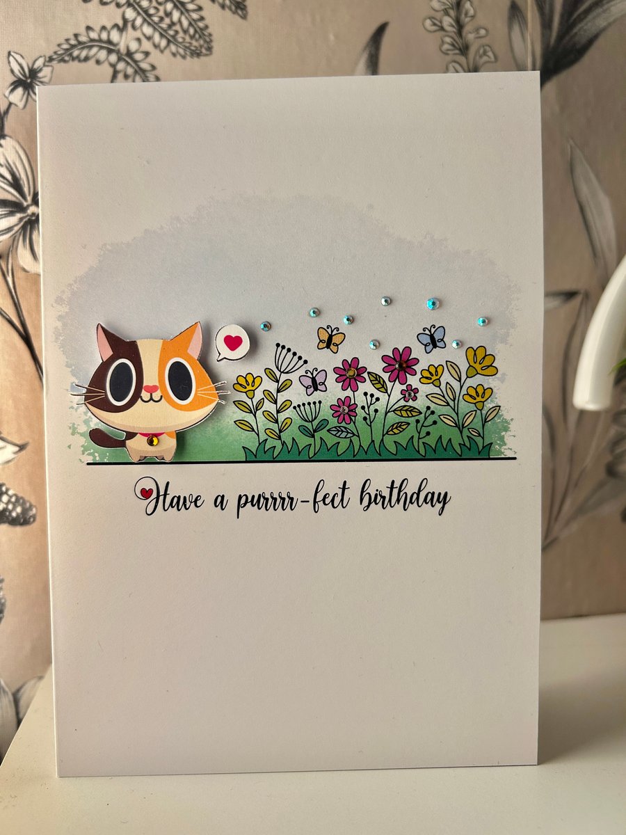 Cat birthday card, card for cat lovers, birthday card, hand made birthday card