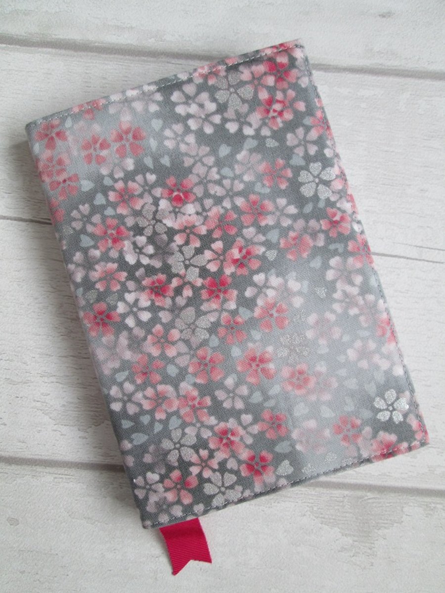 A6 Pink & Silver Floral Reusable Notebook Cover